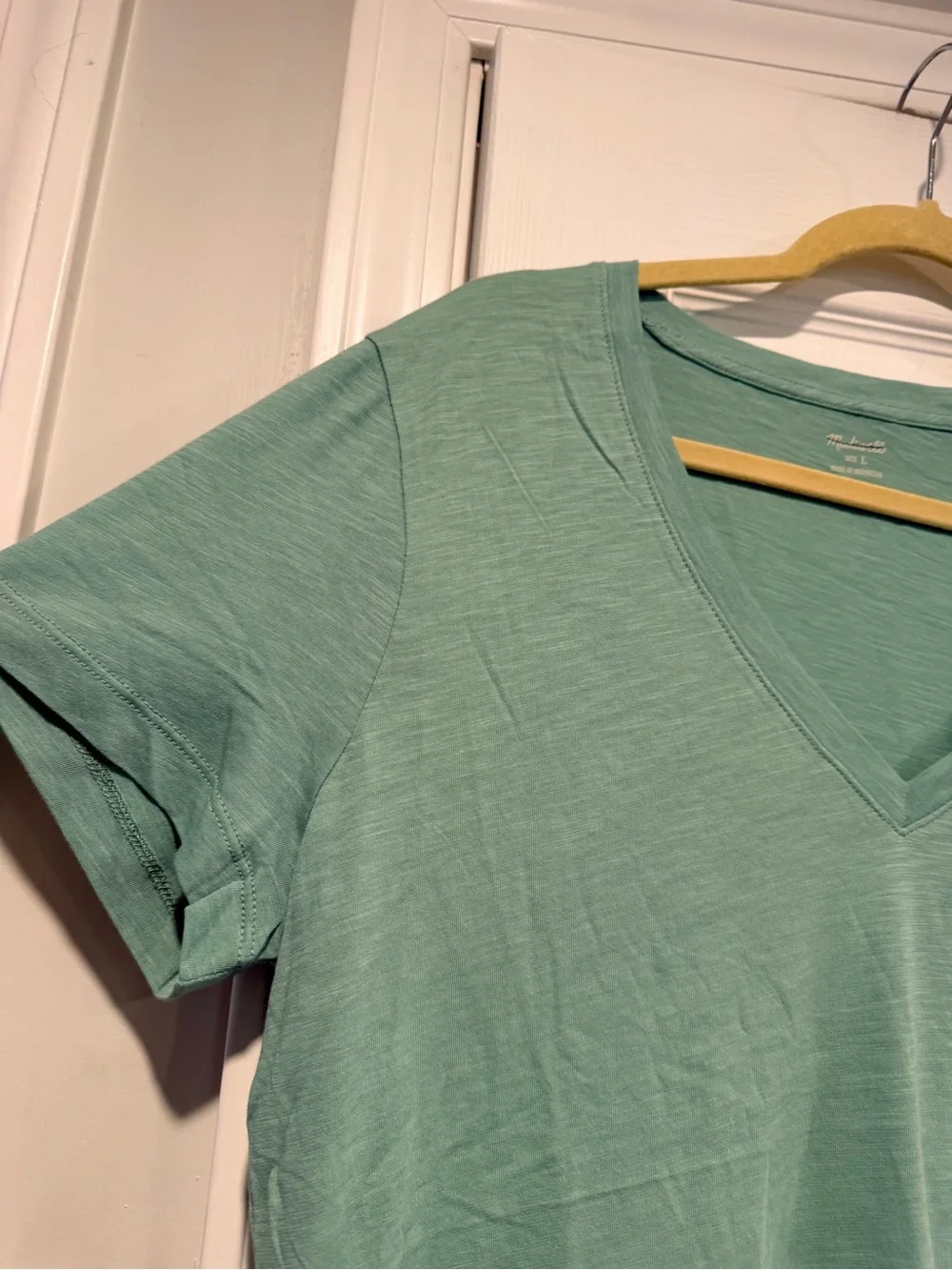NWOT Madewell Size L Sage Green V Neck Short Sleeve Lightweight Slub Cotton Top - Picture 6 of 10